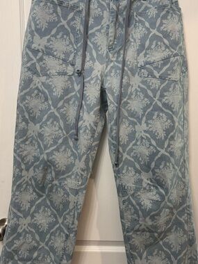 Rareraw Women's Light Blue Floral-Print Wide Leg Jeans